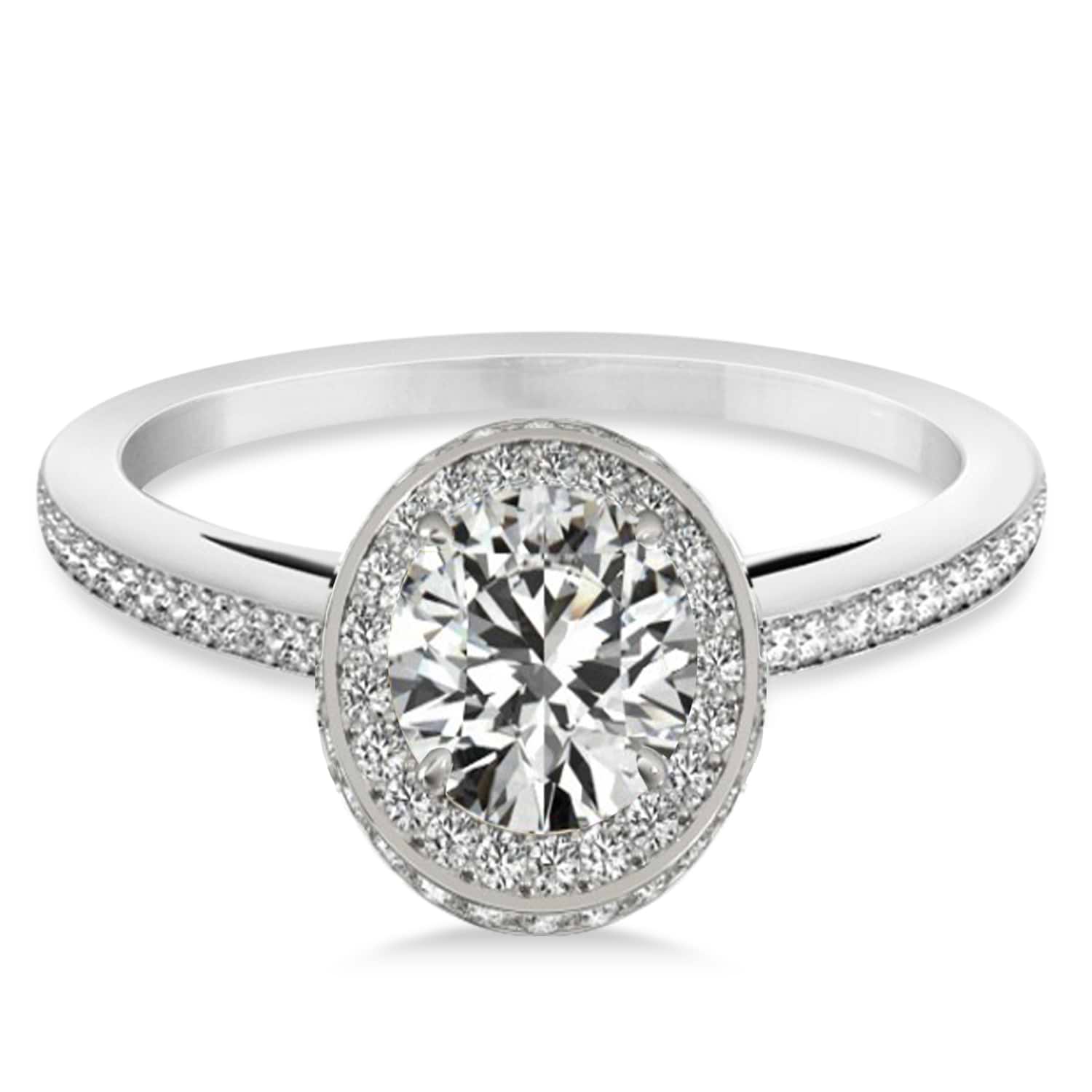 Oval Moissanite & Diamond Halo Engagement Ring 14k White Gold (1.71ct)