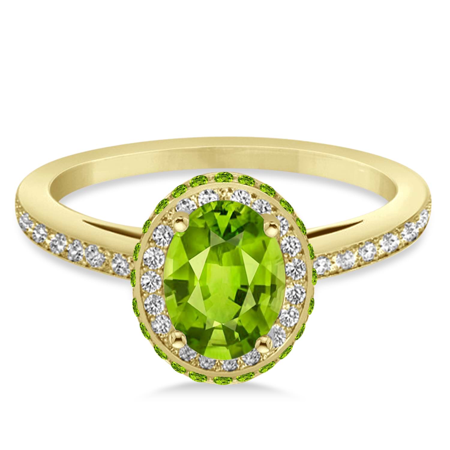 Oval Peridot & Diamond Halo Engagement Ring 14k Yellow Gold (1.85ct)
