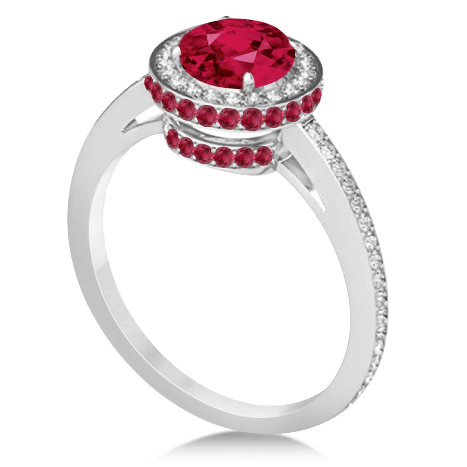 Oval Ruby & Diamond Halo Engagement Ring 14k White Gold (2.00ct)