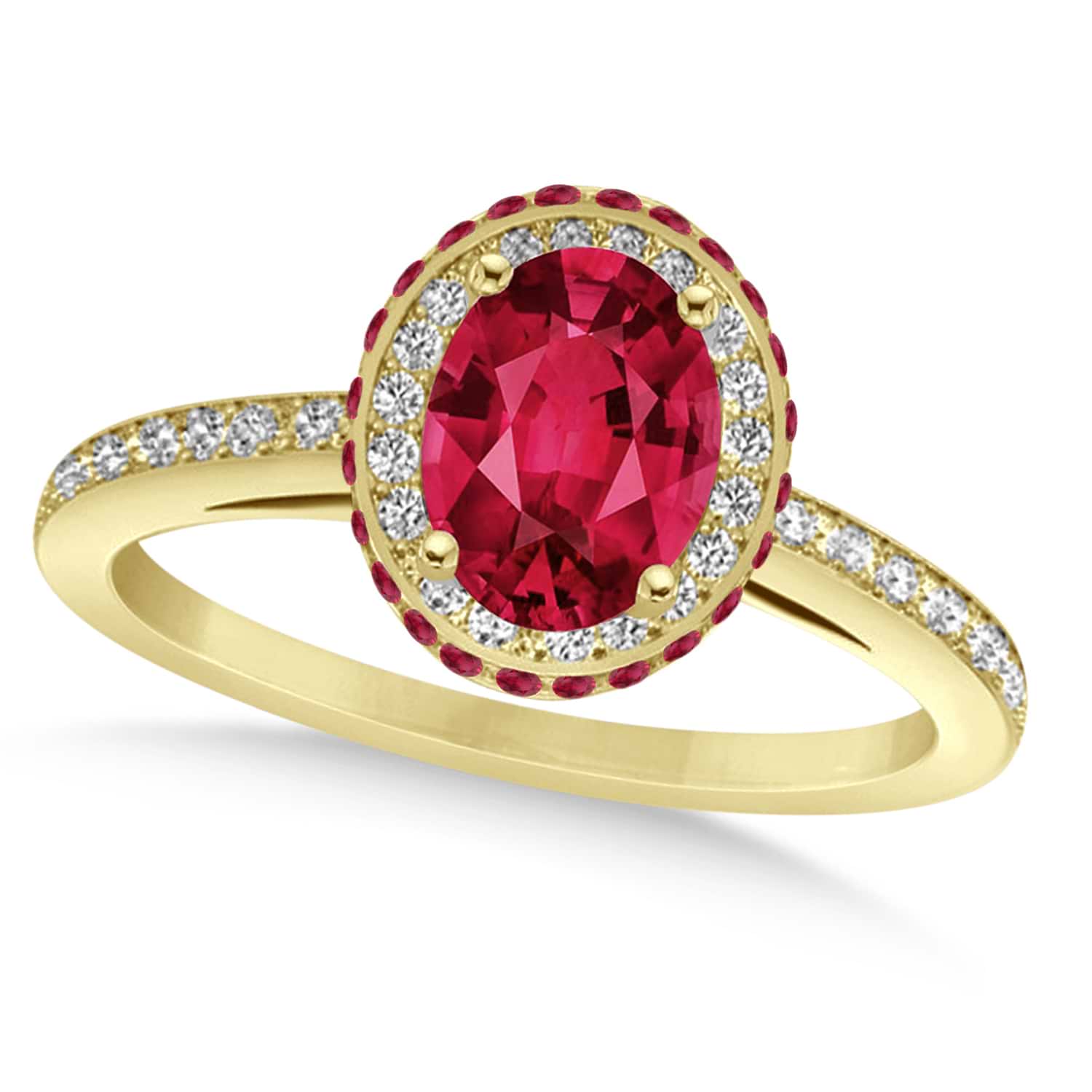 Oval Ruby & Diamond Halo Engagement Ring 14k Yellow Gold 2ct - NG11123