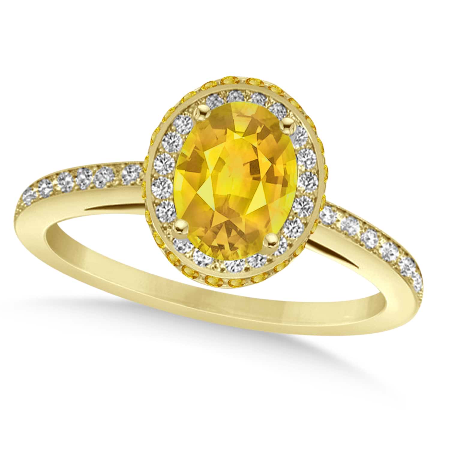 Oval Yellow Sapphire & Diamond Halo Engagement Ring 14k Yellow Gold (2.00ct)