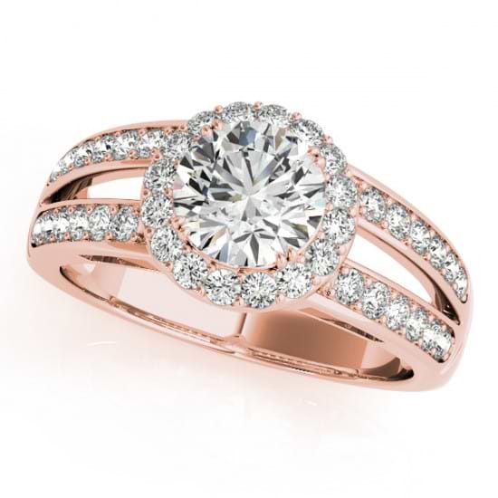 Diamond Split Shank Halo Engagement Ring 14k Rose Gold (1.50ct)