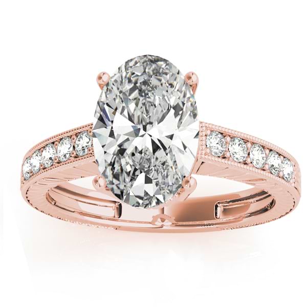 Diamond Accented Oval Engagement Ring Setting 14k Rose Gold 0.10ct