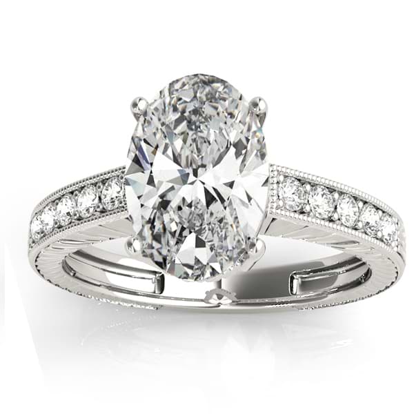 Diamond Accented Oval Engagement Ring Setting 18k White Gold 0.10ct