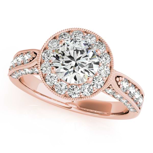 Vintage Milgrain Round Diamond Engagement Ring 14k Rose Gold (1.75ct)