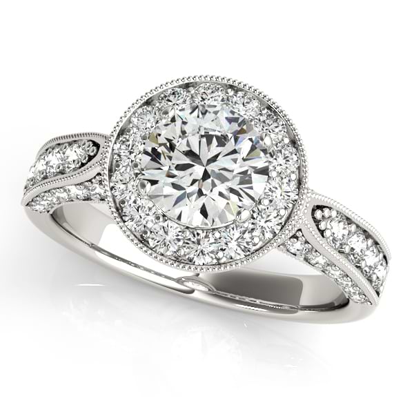 Vintage Milgrain Round Diamond Engagement Ring 14k White Gold (1.75ct)