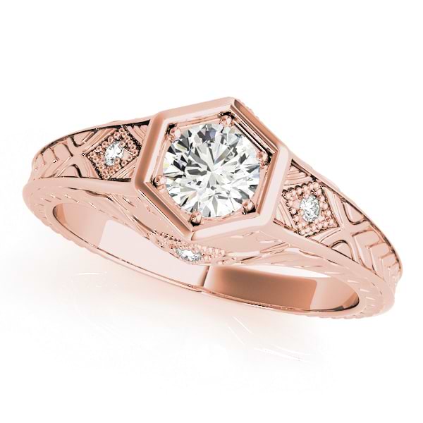 Diamond Antique Style Six Prong Engagement Ring 14k Rose Gold (0.37ct)