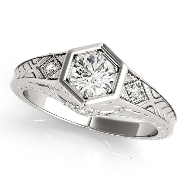 Diamond Antique Style Six Prong Engagement Ring 14k White Gold (0.37ct)