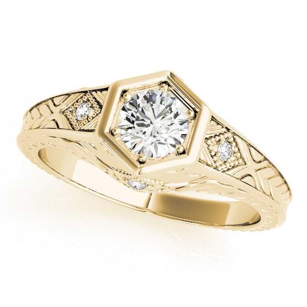 Diamond Antique Style Six Prong Engagement Ring 18k Yellow Gold (0.37ct)