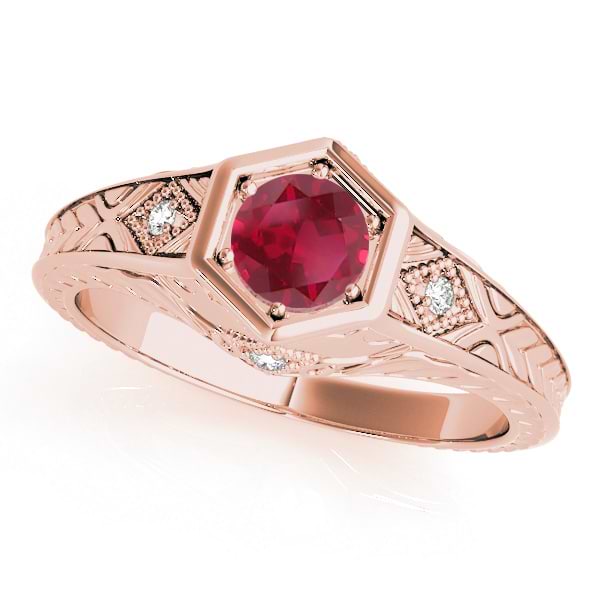 Ruby & Diamond Antique 6-Prong Engagement Ring 14k Rose Gold (0.37ct)