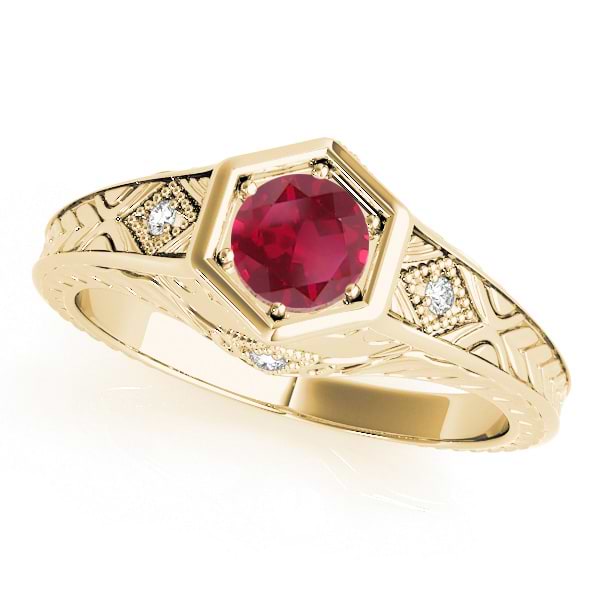 Ruby & Diamond Antique 6-Prong Engagement Ring 14k Yellow Gold (0.37ct)