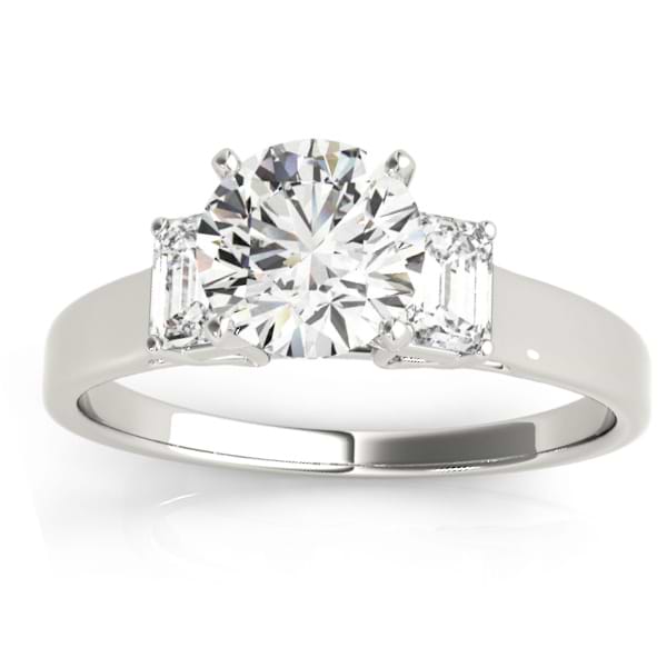 Trio Emerald Cut Diamond Sidestone Engagement Ring 14k White Gold (0.30ct)