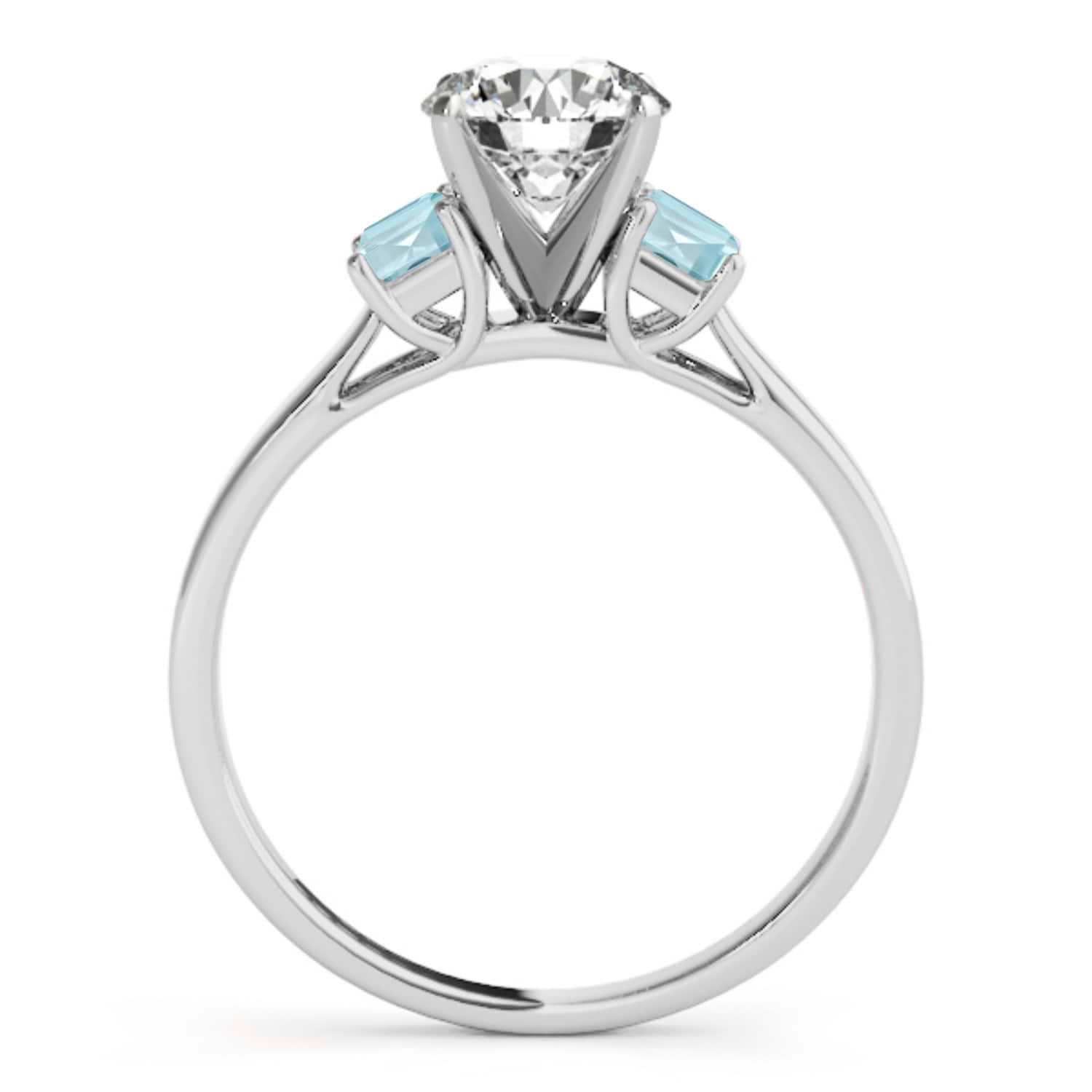 Trio Emerald Cut Aquamarine Engagement Ring 14k White Gold (0.30ct)