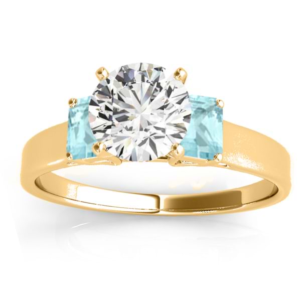 Trio Emerald Cut Aquamarine Engagement Ring 18k Yellow Gold (0.30ct)