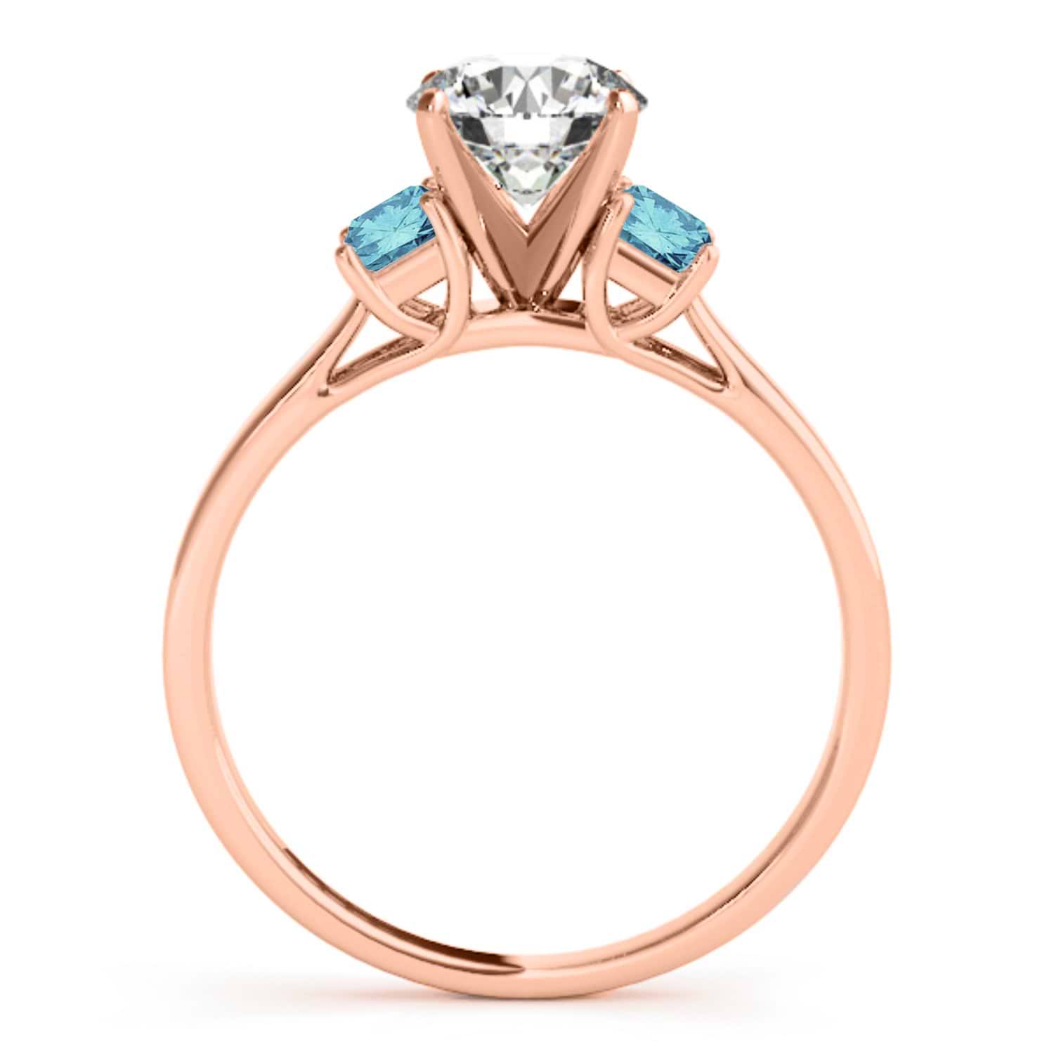 Trio Emerald Cut Blue Diamond Engagement Ring 14k Rose Gold (0.30ct)