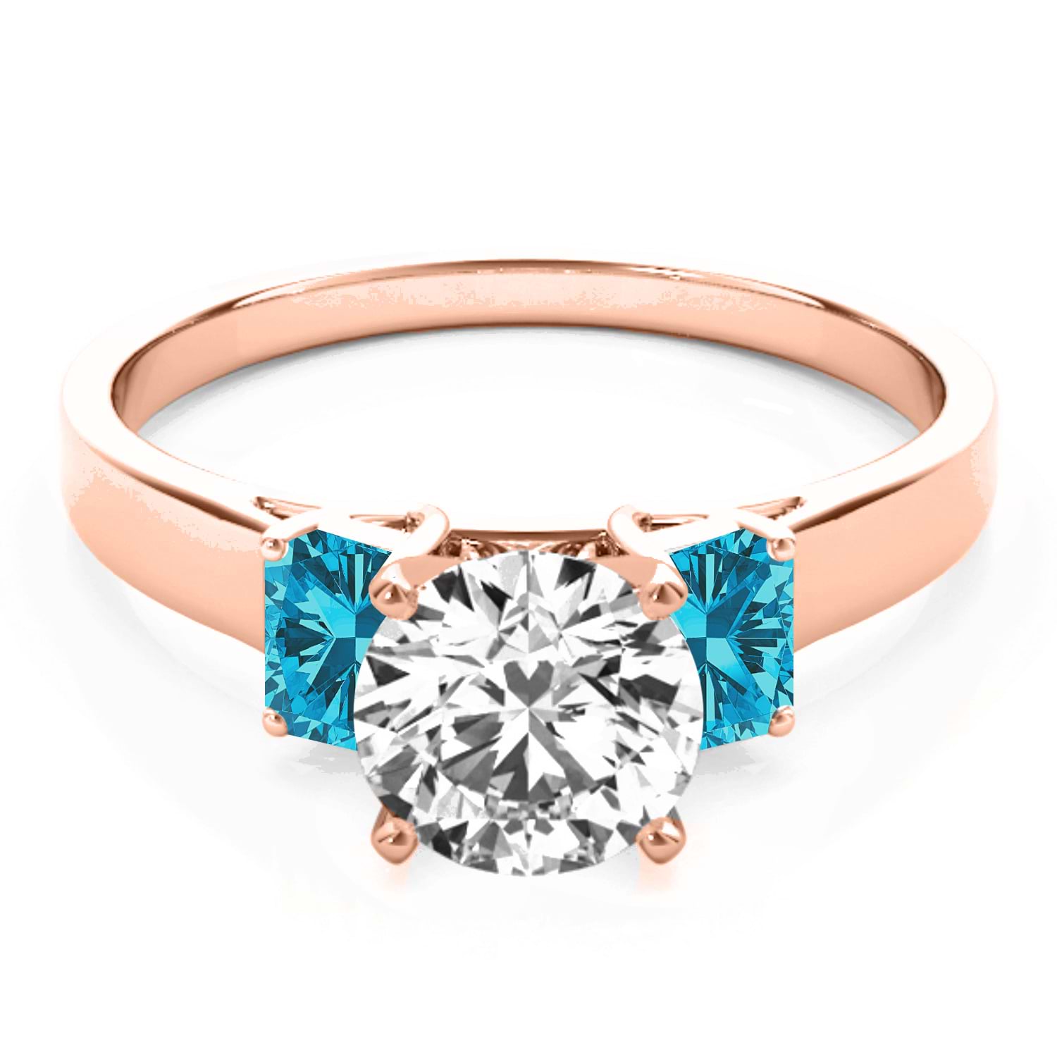 Trio Emerald Cut Blue Diamond Engagement Ring 14k Rose Gold (0.30ct)