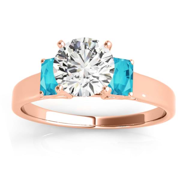 Trio Emerald Cut Blue Diamond Engagement Ring 18k Rose Gold (0.30ct)