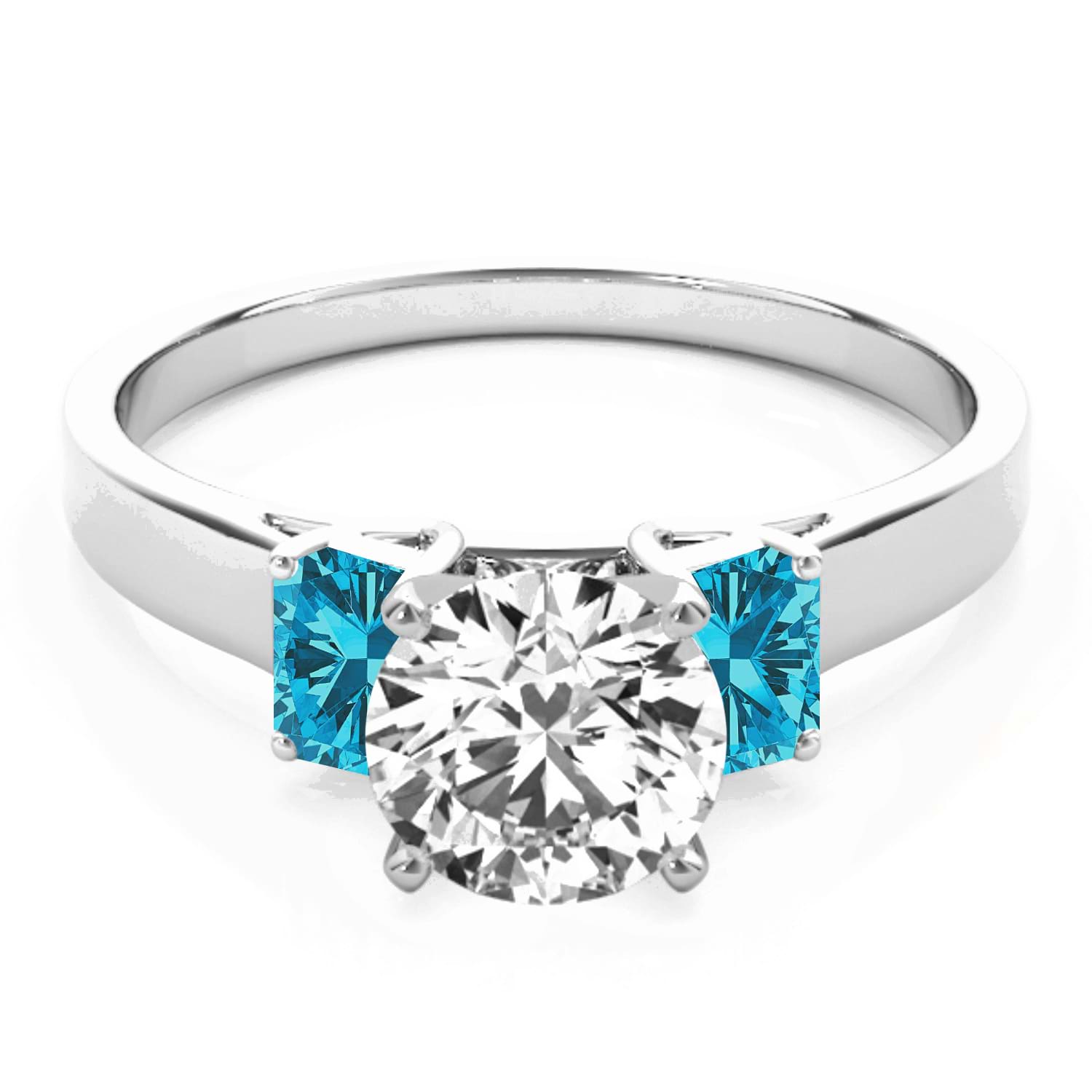 Trio Emerald Cut Blue Diamond Engagement Ring 18k White Gold (0.30ct)