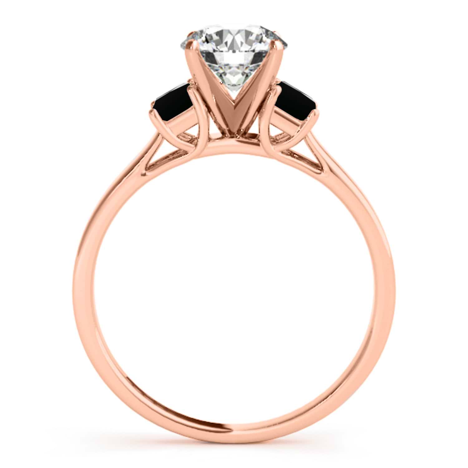 Trio Emerald Cut Black Diamond Engagement Ring 14k Rose Gold (0.30ct)