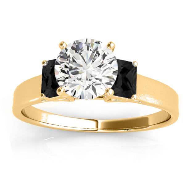 Trio Emerald Cut Black Diamond Engagement Ring 14k Yellow Gold (0.30ct)