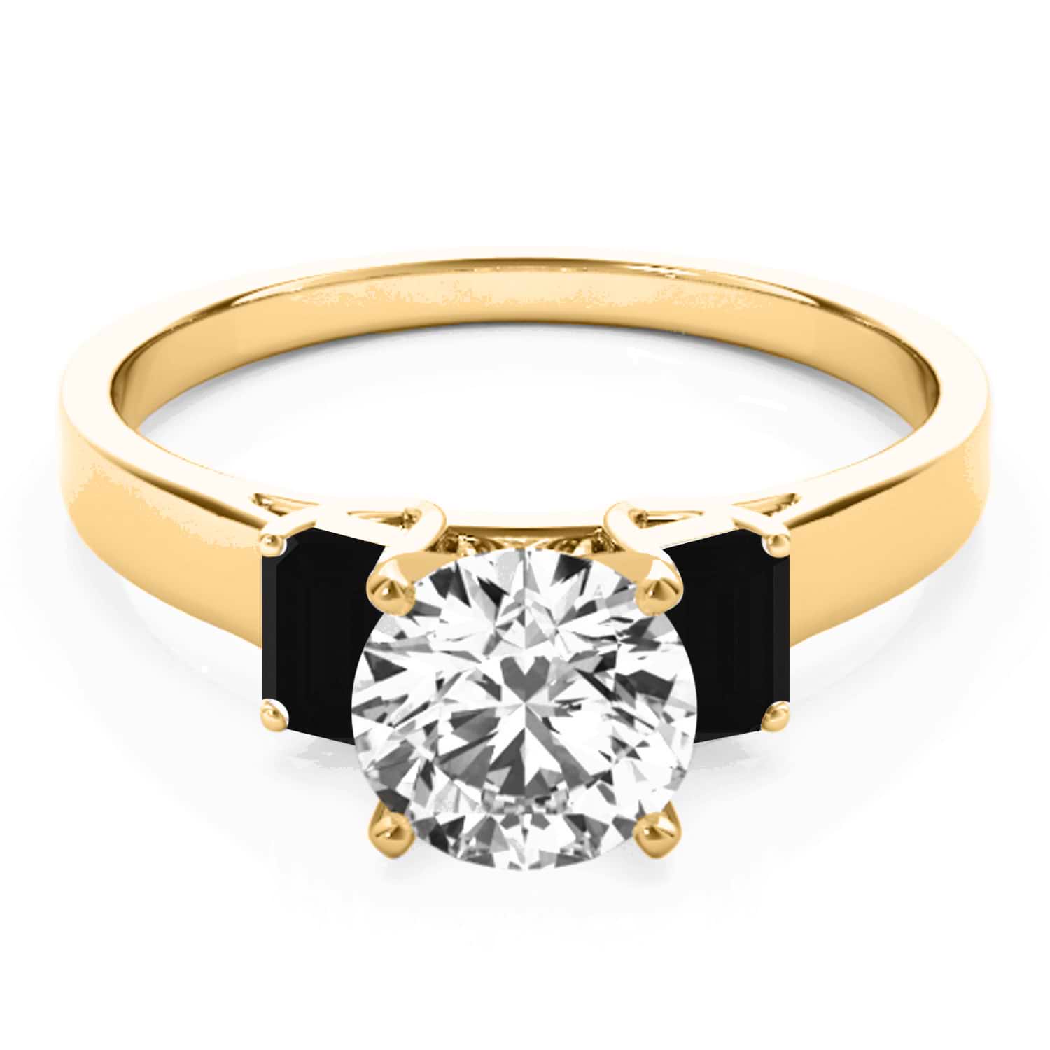 Trio Emerald Cut Black Diamond Engagement Ring 14k Yellow Gold (0.30ct)