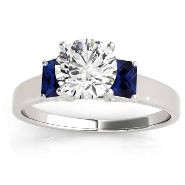 Trio Emerald Cut Blue Sapphire Engagement Ring 18k White Gold (0.30ct)