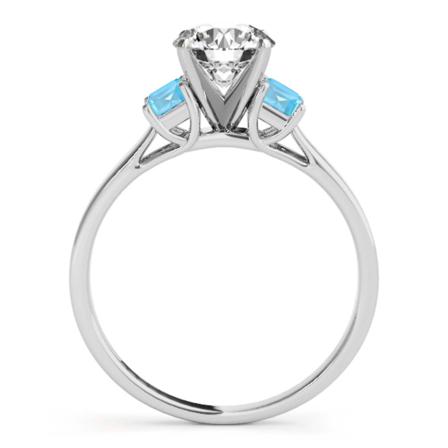 Trio Emerald Cut Blue Topaz Engagement Ring 18k White Gold (0.30ct)