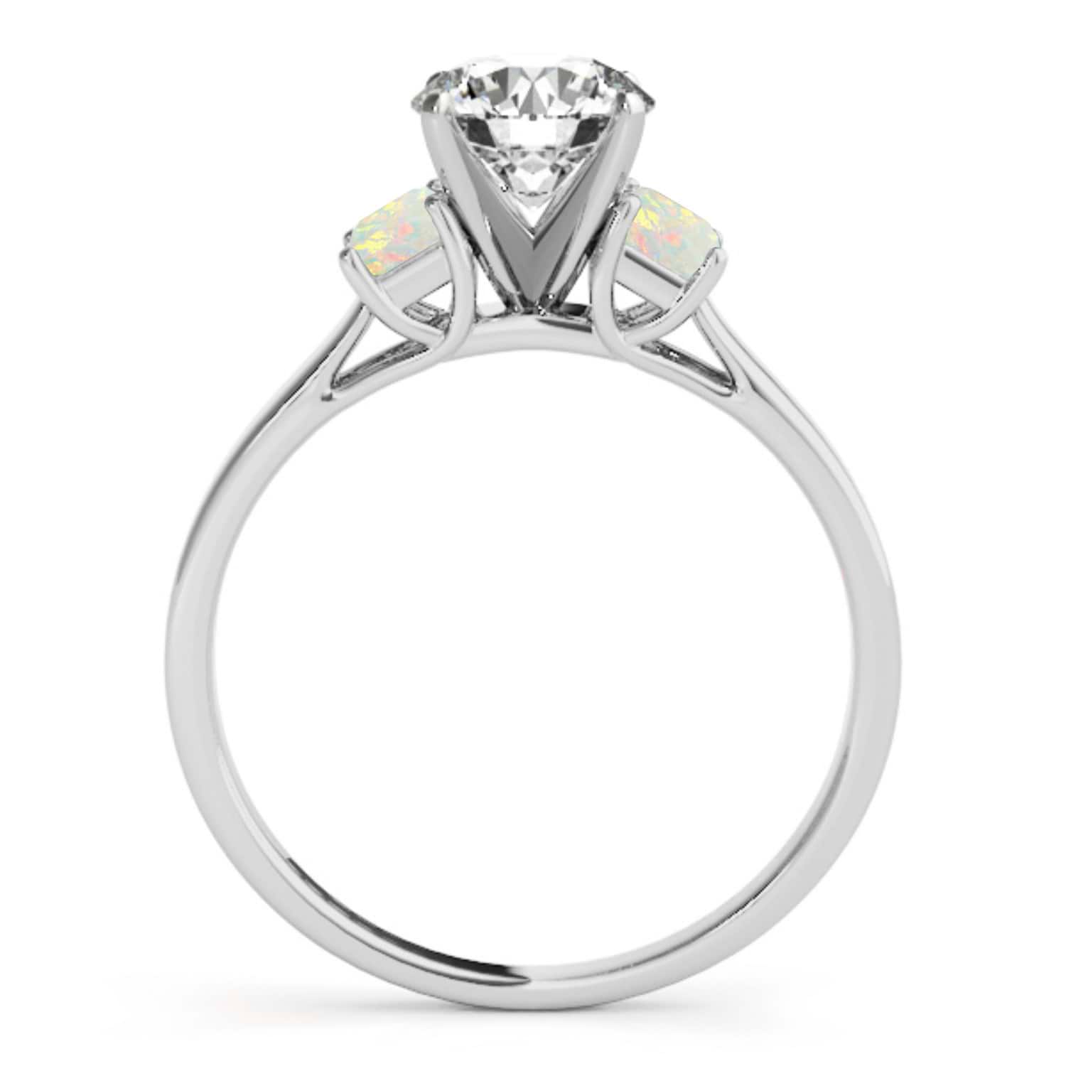 Trio Emerald Cut Opal Engagement Ring 14k White Gold (0.30ct)