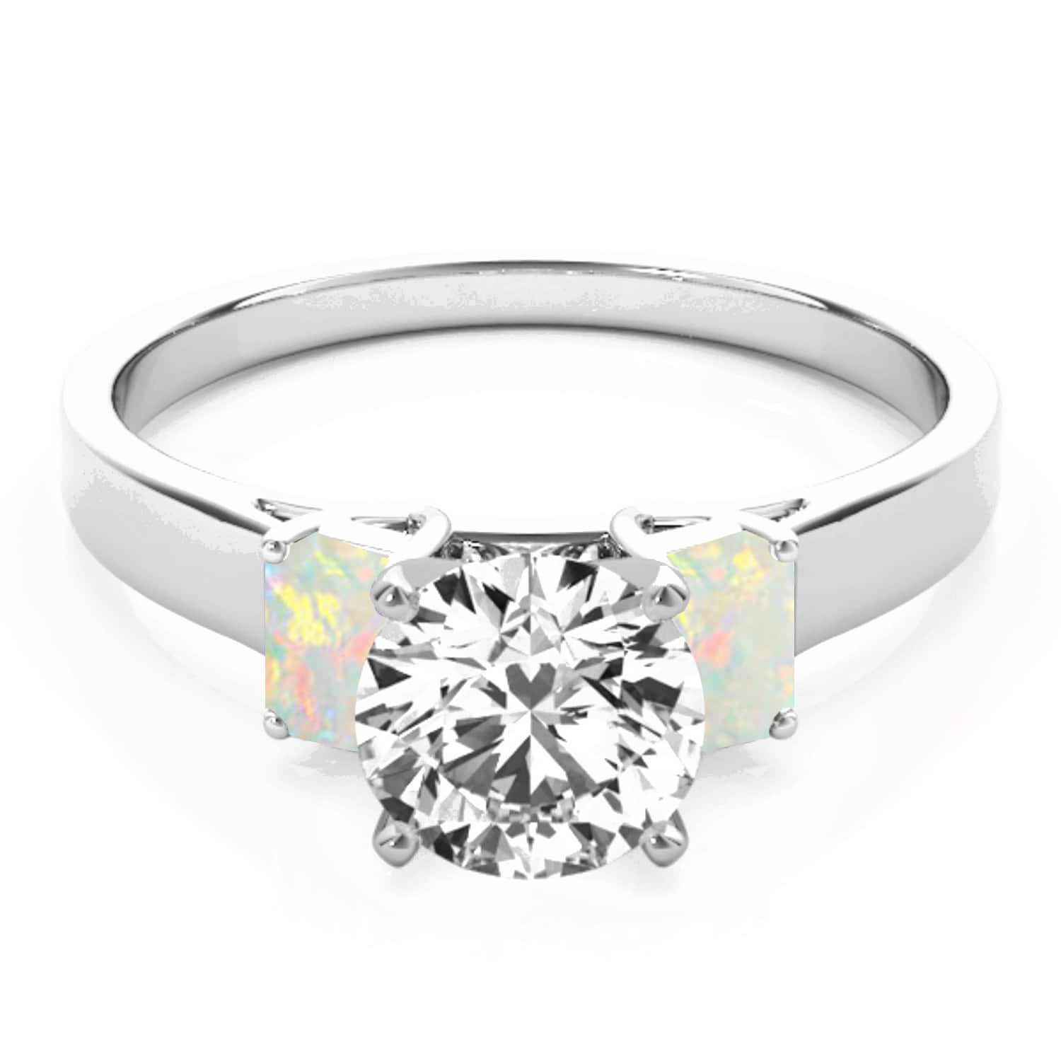 Trio Emerald Cut Opal Engagement Ring Platinum (0.30ct)
