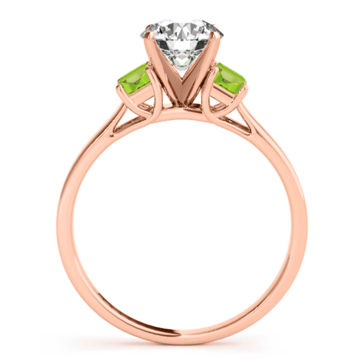 Trio Emerald Cut Peridot Engagement Ring 14k Rose Gold (0.30ct)