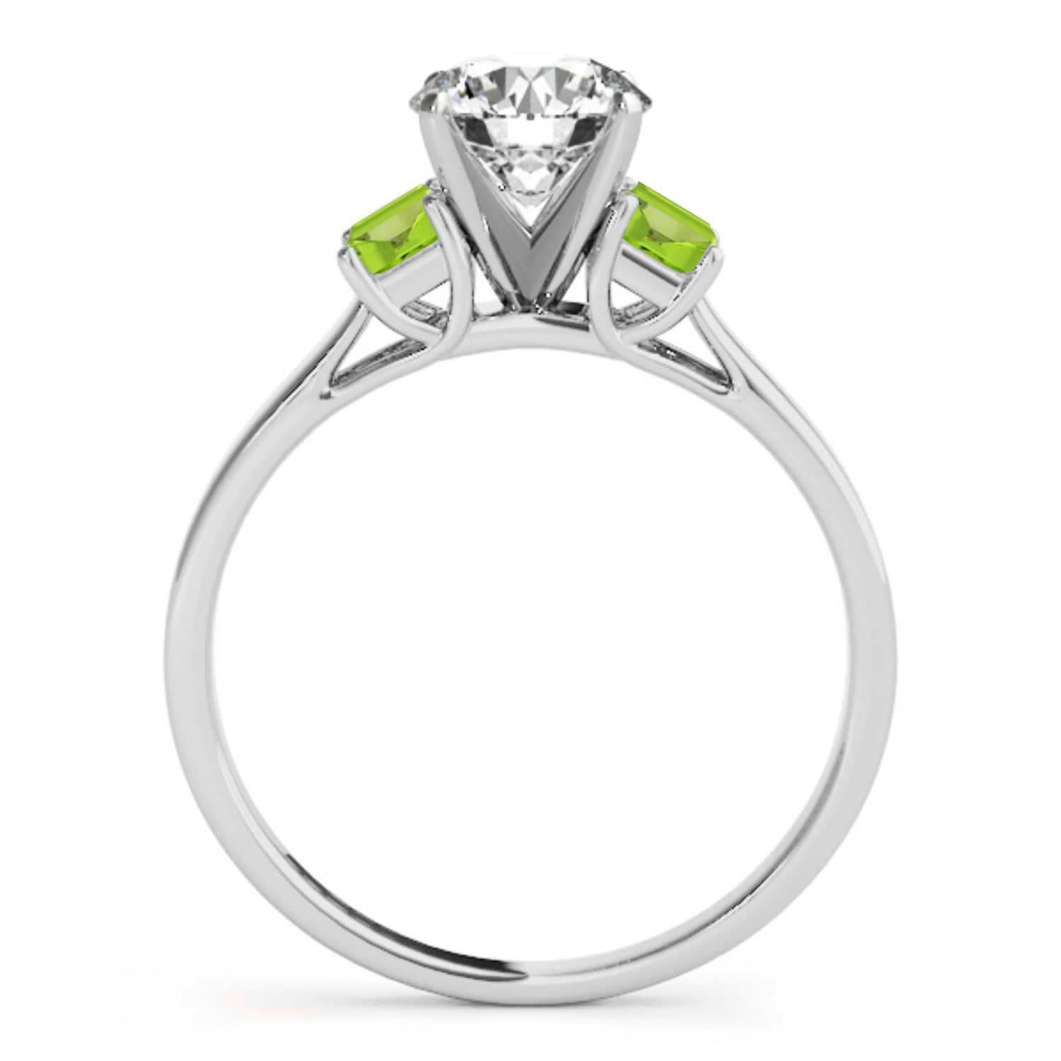 Trio Emerald Cut Peridot Engagement Ring 14k White Gold (0.30ct)