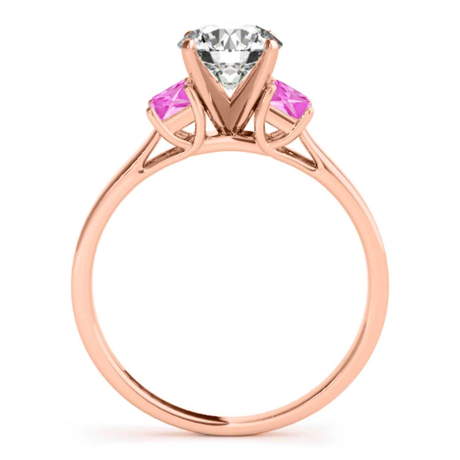 Trio Emerald Cut Pink Sapphire Engagement Ring 14k Rose Gold (0.30ct)