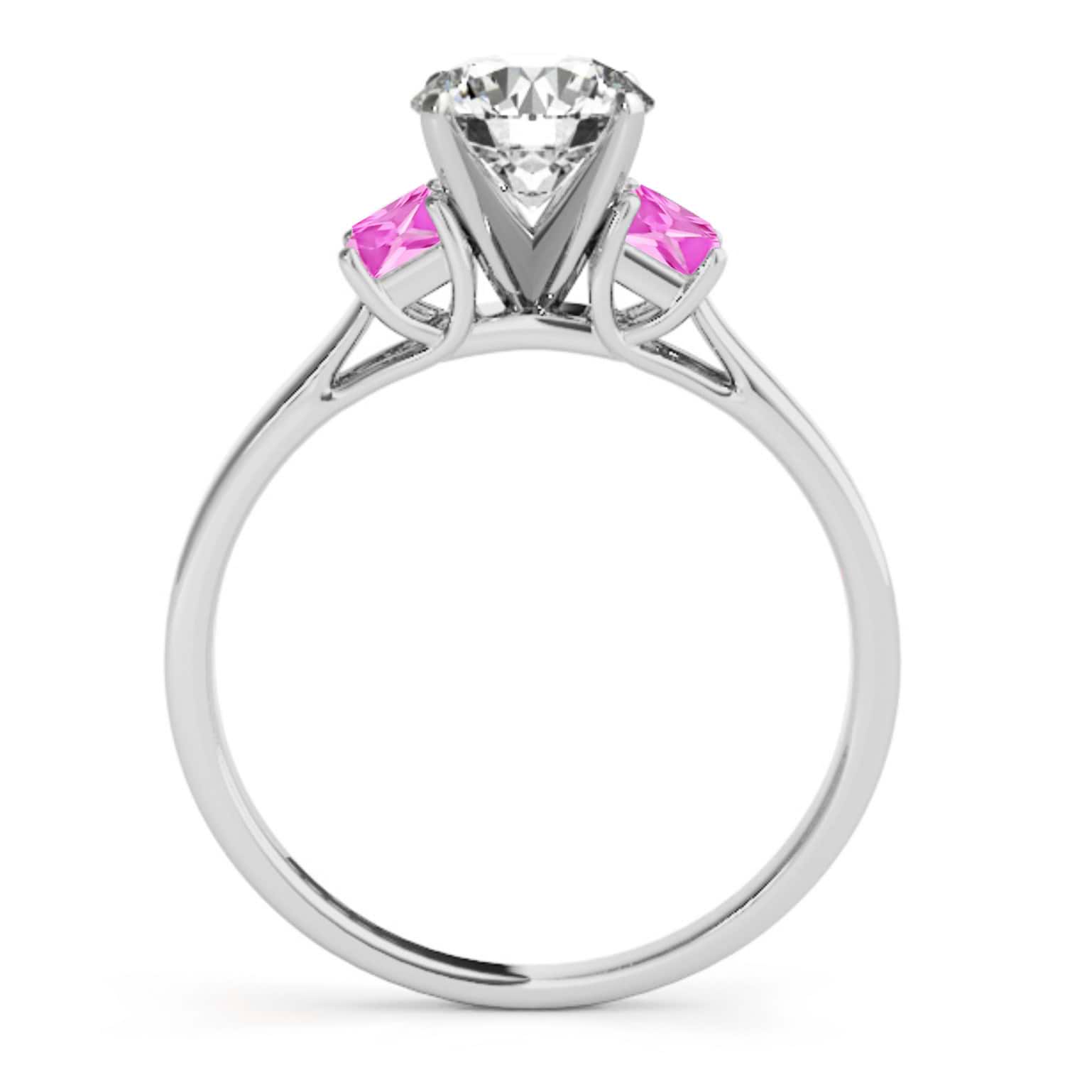 Trio Emerald Cut Pink Sapphire Engagement Ring 14k White Gold (0.30ct)