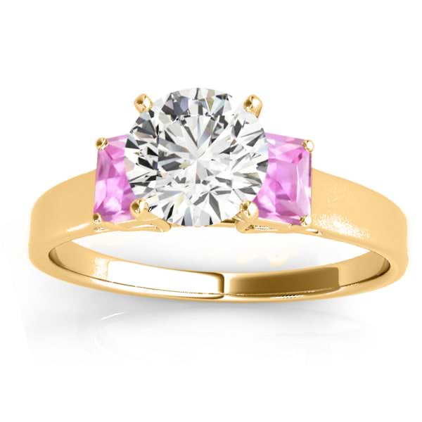 Trio Emerald Cut Pink Sapphire Engagement Ring 14k Yellow Gold (0.30ct)