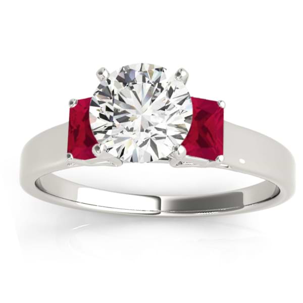 Trio Emerald Cut Ruby Engagement Ring 14k White Gold (0.30ct)