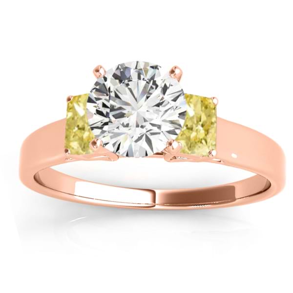 Trio Emerald Cut Yellow Diamond Engagement Ring 14k Rose Gold (0.30ct)