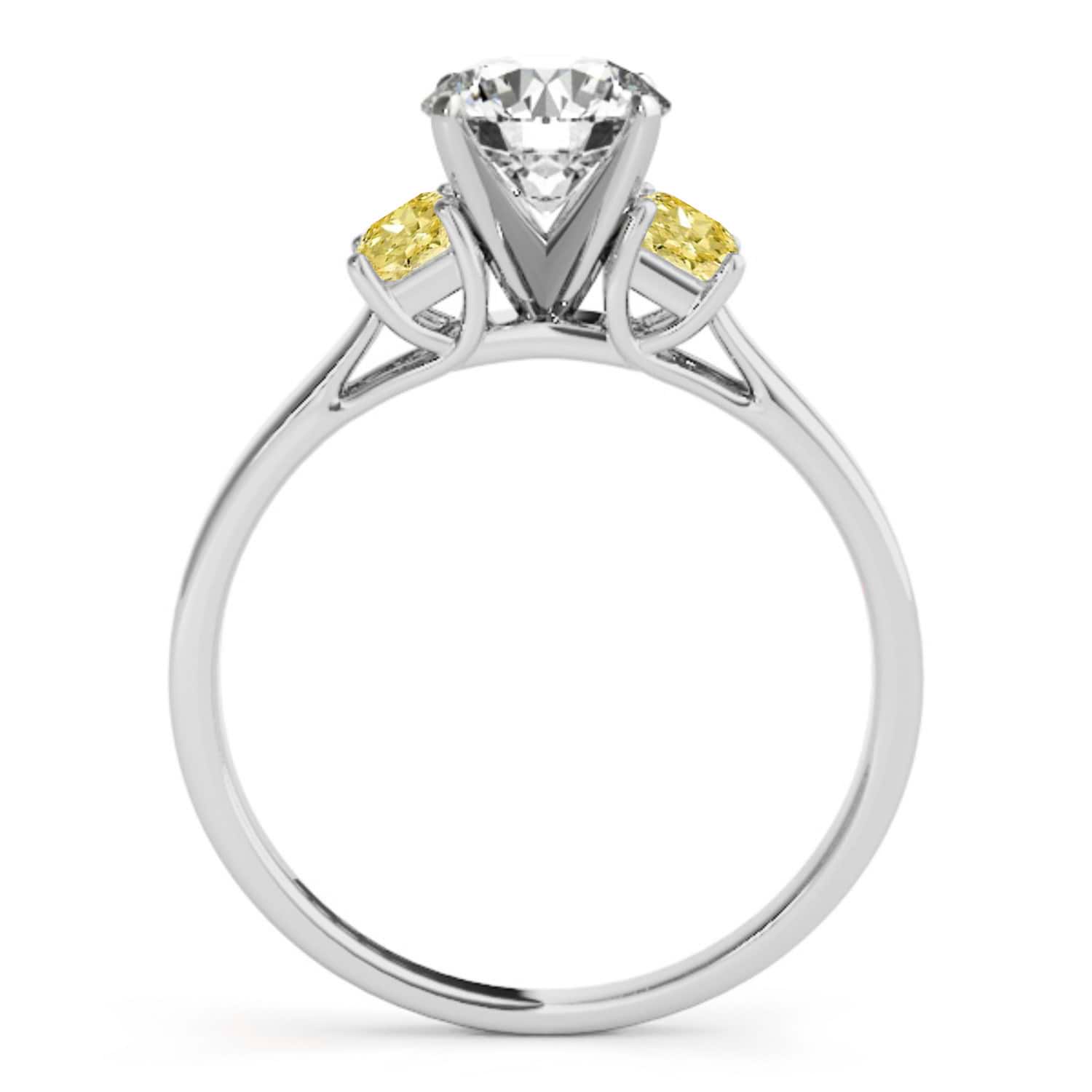 Trio Emerald Cut Yellow Diamond Engagement Ring 14k White Gold (0.30ct)