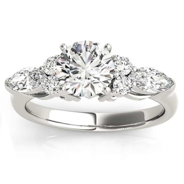 Diamond Marquise Accented Engagement Ring 18k White Gold 0.66ct