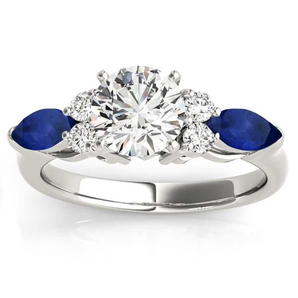 Blue Sapphire Marquise Accented Engagement Ring 18k White Gold .66ct