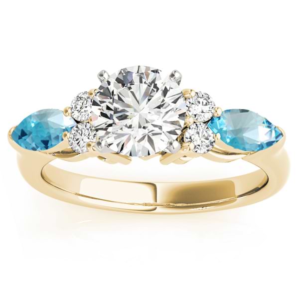 Blue Topaz Marquise Accented Engagement Ring 18k Yellow Gold .66ct