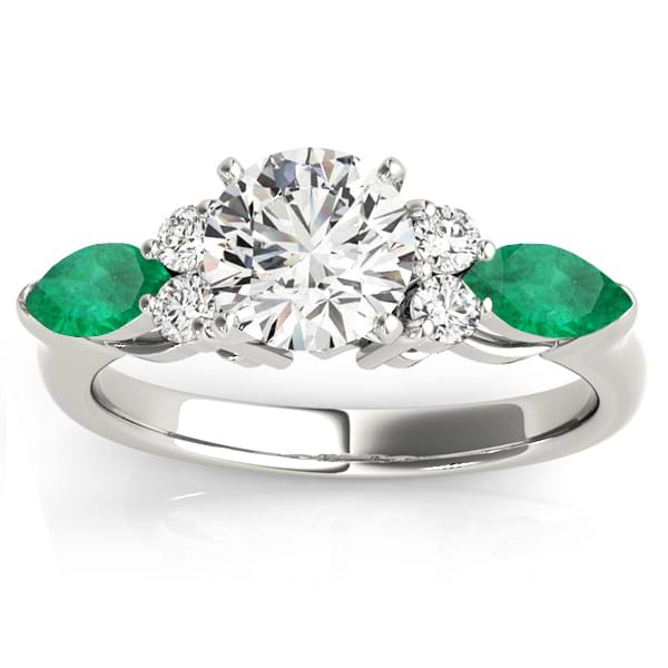 Emerald Marquise Accented Engagement Ring 14k White Gold .66ct