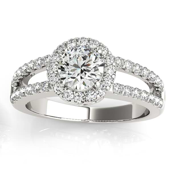 Split Shank Halo Diamond Engagement Ring Setting 14k White Gold 0.60ct