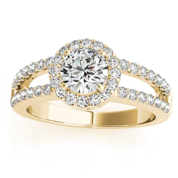 Split Shank Halo Diamond Engagement Ring Setting 18k Yellow Gold .60ct