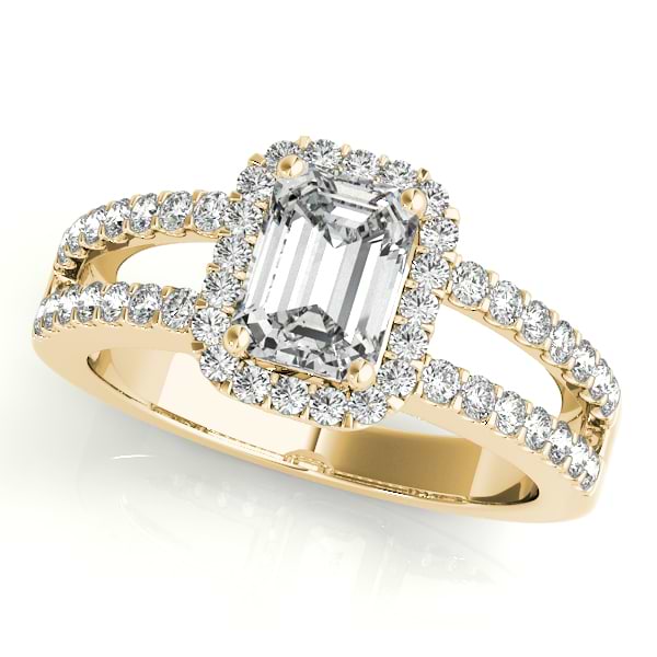 Emerald Cut Diamond Engagement Ring Split Shank 14k Yellow Gold 1.52ct