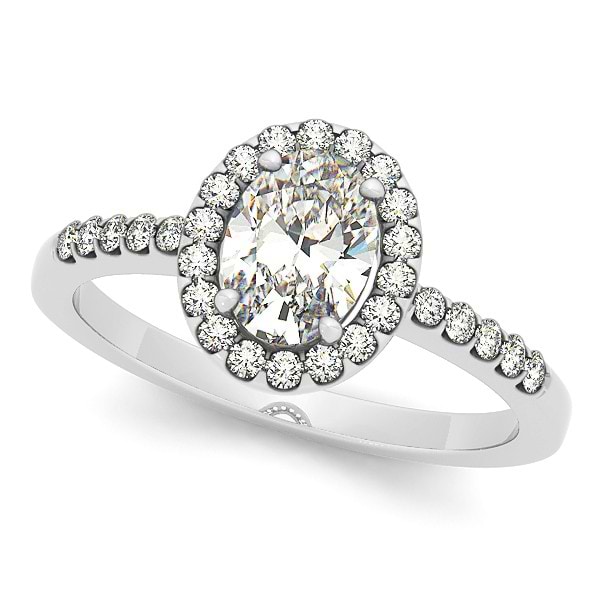 Diamond Oval Cut Halo Engagement Ring Semi Eternity 14k W. Gold 0.75ct