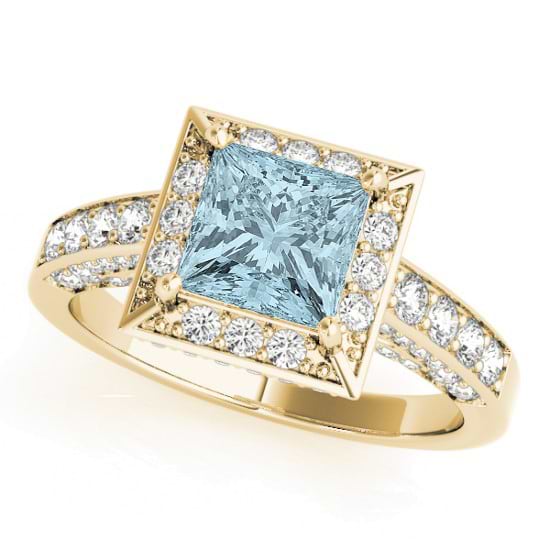Princess Aquamarine & Diamond Engagement Ring 18K Yellow Gold (2.25ct)
