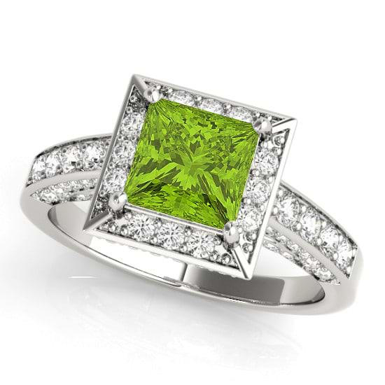 Princess Peridot & Diamond Engagement Ring Platinum (2.20ct)