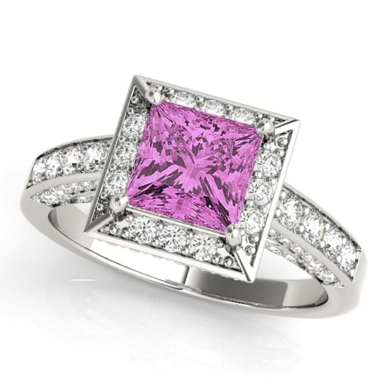 Princess Pink Sapphire & Diamond Engagement Ring Platinum (2.25ct)