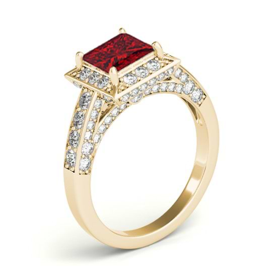 Princess Ruby & Diamond Engagement Ring 14K Yellow Gold (2.20ct)