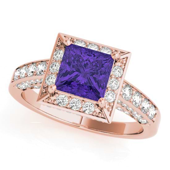 Princess Tanzanite & Diamond Engagement Ring 14K Rose Gold (2.25ct)